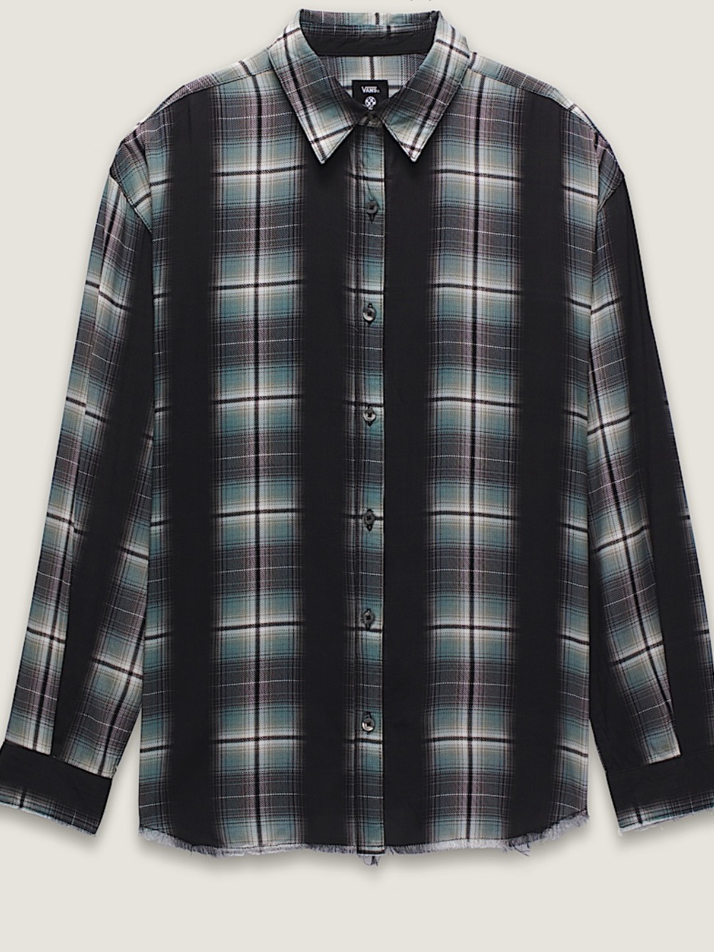 Vans Black Plaid Button-Down Shirt with Teal Accent